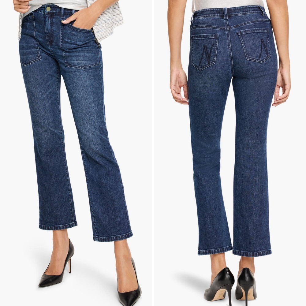 Nic+Zoe $158 Mid Rise Demi Boot Patch Pocket Jeans Dark Wash Women's Size‎ 28